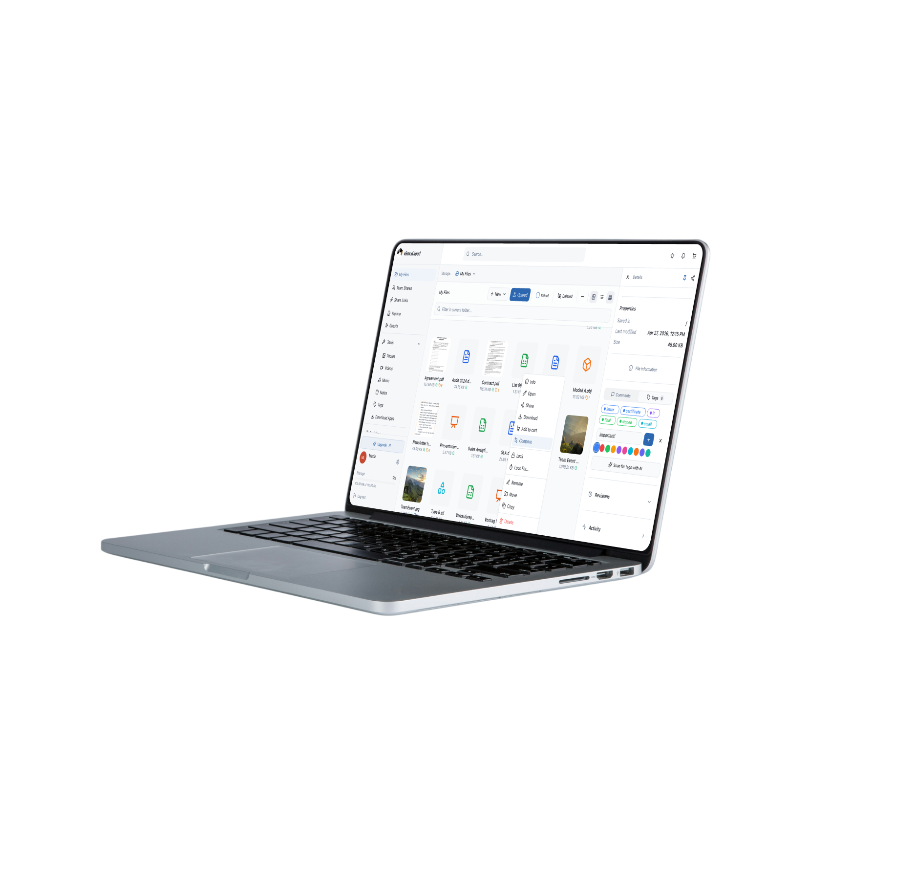vBoxxCloud running on a laptop