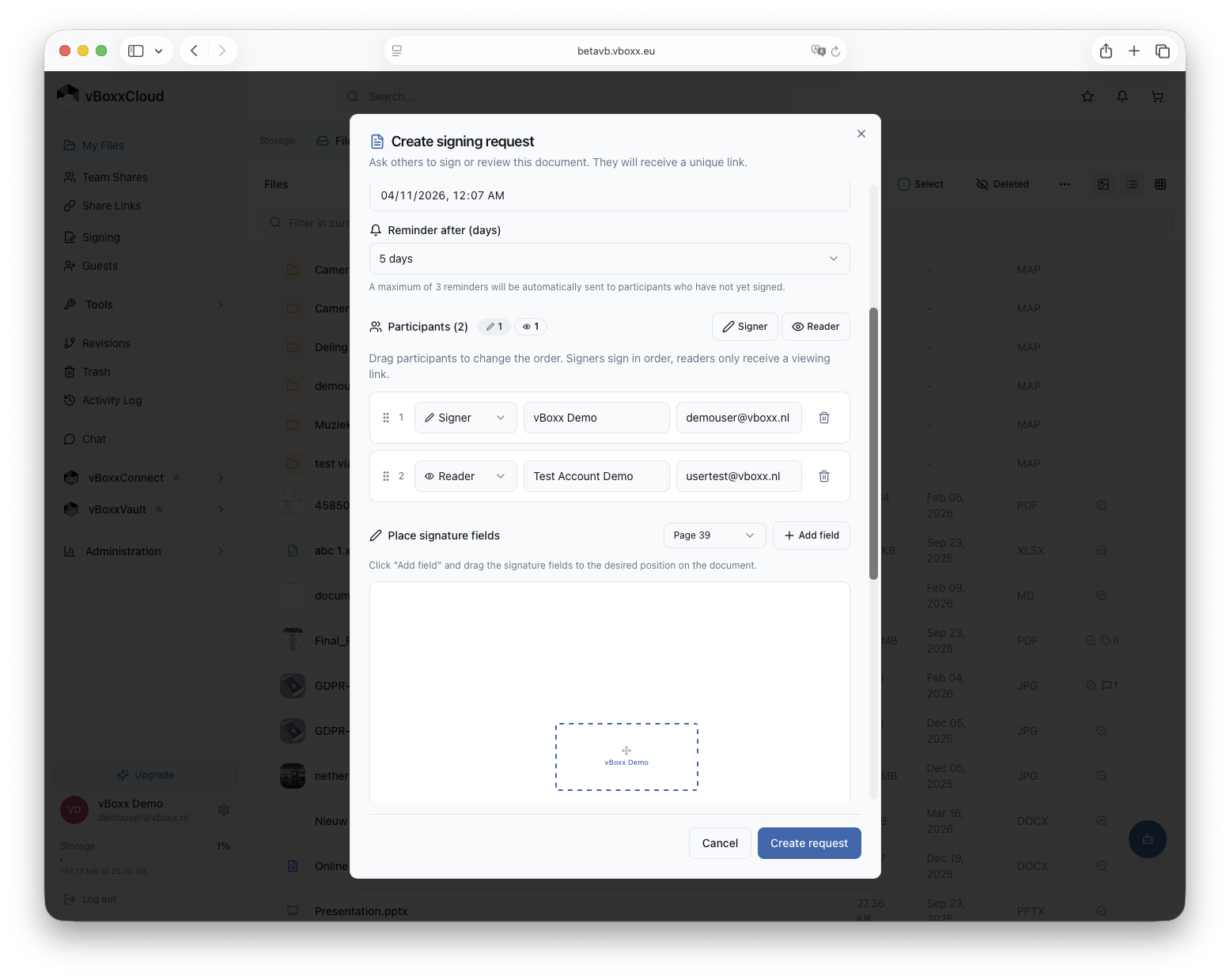 Send a signing request